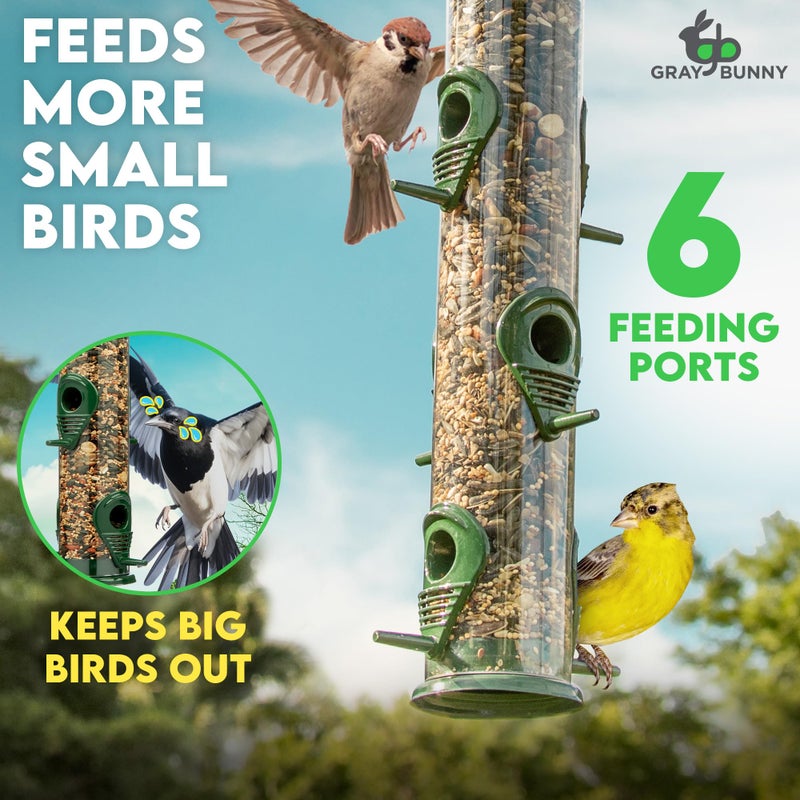 Gray Bunny Bird Feeders for Outdoors (Green) Squirrel Proof Hanging Bird Feeder with Locking Lid & Adjustable Hanger, Chew-Proof, Weather Resistant 15 Inches 6 Port - Image 4